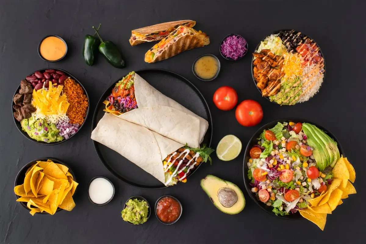 Burrito’s en bowls van bovenaf