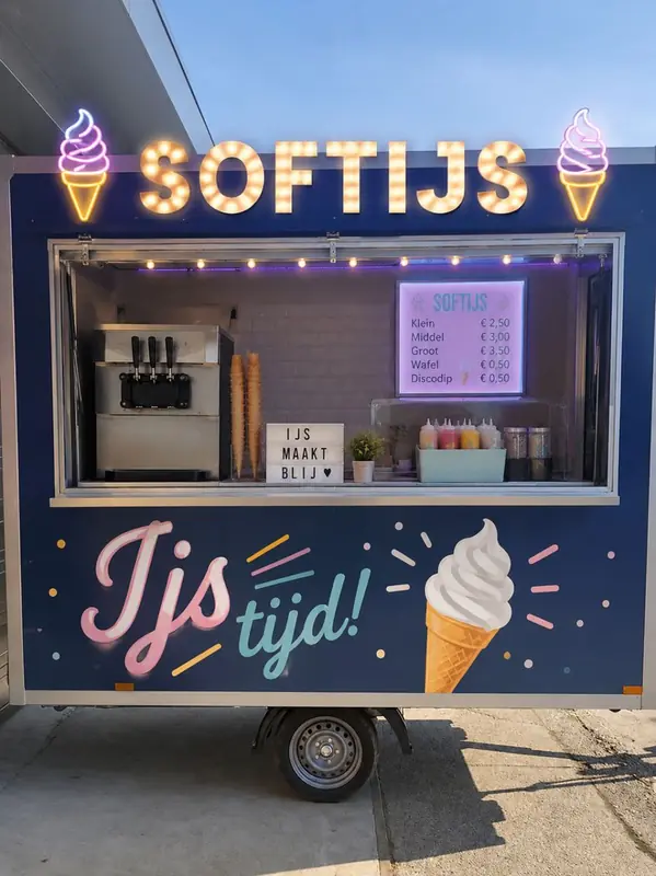 SoftIJS Trailer, ijsfoodtruck uit Zuid-Holland, te huur via Feestkarhuren.nl