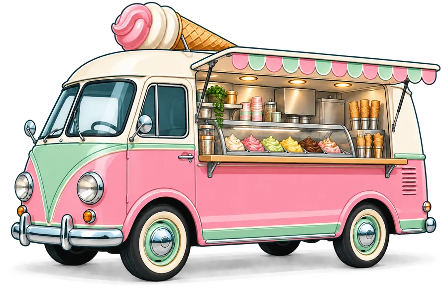 Roze en mintgroene ijsbus