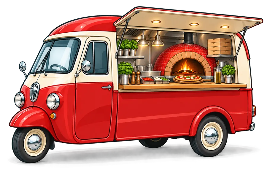 Rode pizzadriewieler met houtoven
