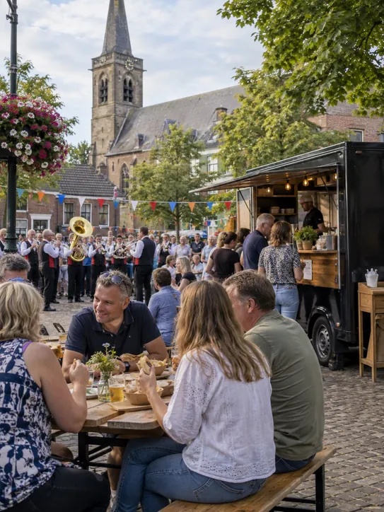 Dorpsfeest met fanfare en slingers, Limburg