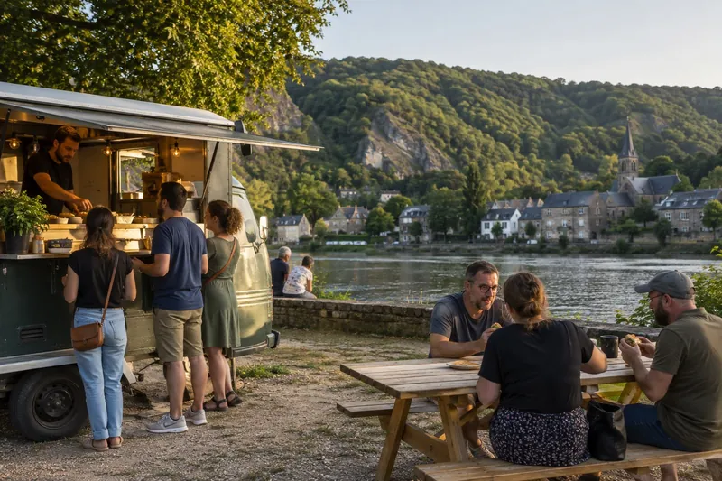 Streetfoodtruck in de Maasvallei in de Ardennen, Luik
