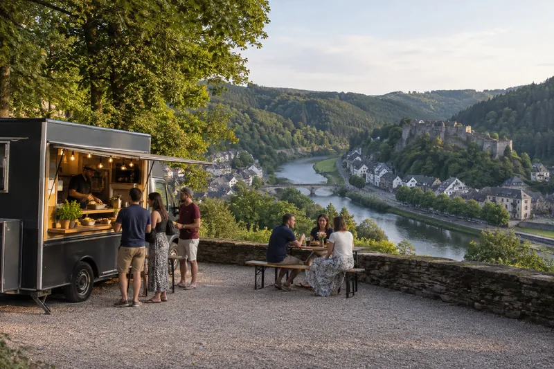 Grilltruck bij de Semoisbocht bij Bouillon, Luxemburg