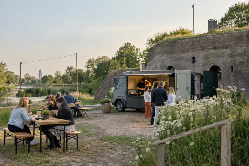 Pizzatruck bij een fort aan de Nieuwe Hollandse Waterlinie, Utrecht