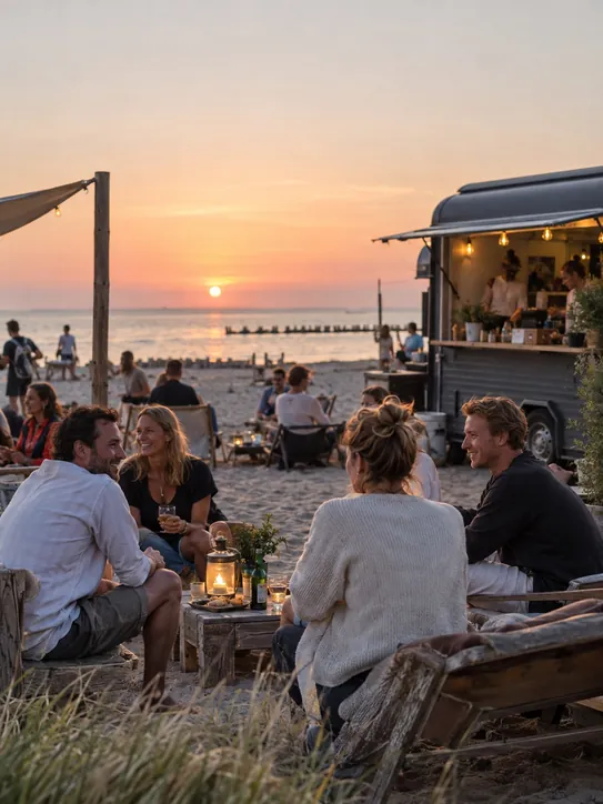 Strandfeest bij zonsondergang, Zeeland