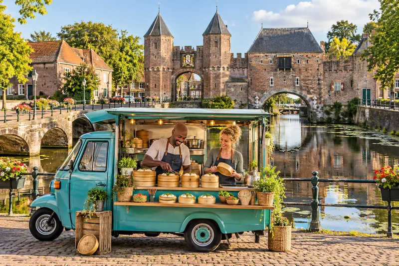 Bao-truck aan het water bij de Koppelpoort in Amersfoort