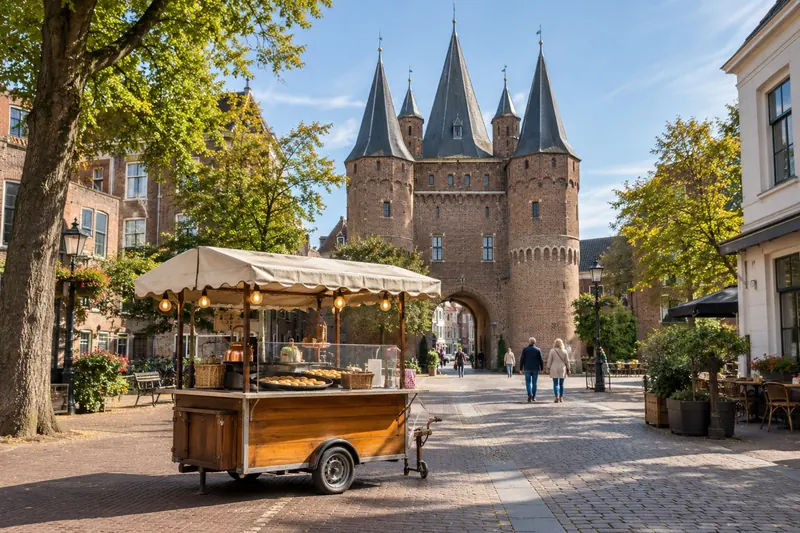 Poffertjeskraam voor de Sassenpoort in Zwolle